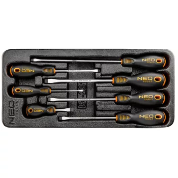   NEO Set șurubelnițe plată 7buc., cu tavă pentru caruciorul de atelier (84-231)