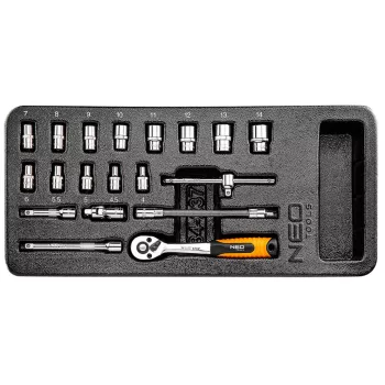   NEO Set chei tubulare 1/4", 19buc., 4-14mm, cu tavă pentru caruciorul de atelier (84-237)