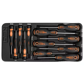   NEO Set precizie șurubelnițe, PZ, TORX, 12buc., cu tavă pentru caruciorul de atelier (84-247)