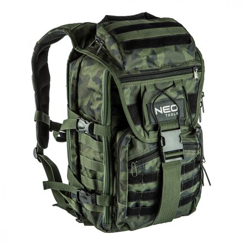 NEO Rucsac tactic pentru drumeție camuflat, exterior: 4 buzunare, interior: 18 buzunare, poliester 600D, capacitate 30L (84-321)