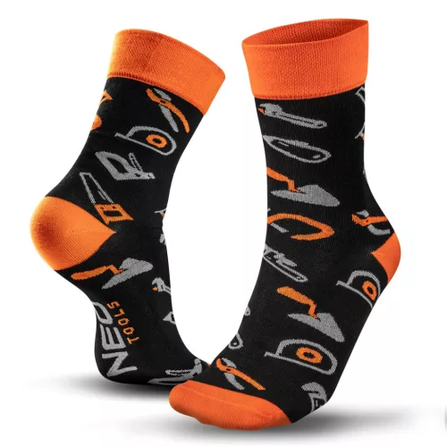 NEO Șosete de lucru, 80% bumbac, cu model unelte 39-42, portocaliu/negru (GD017)