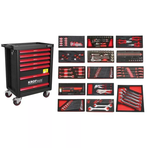 KROFtools Cărucior scule 7 sertare 236 piese, negru (8500PRE)