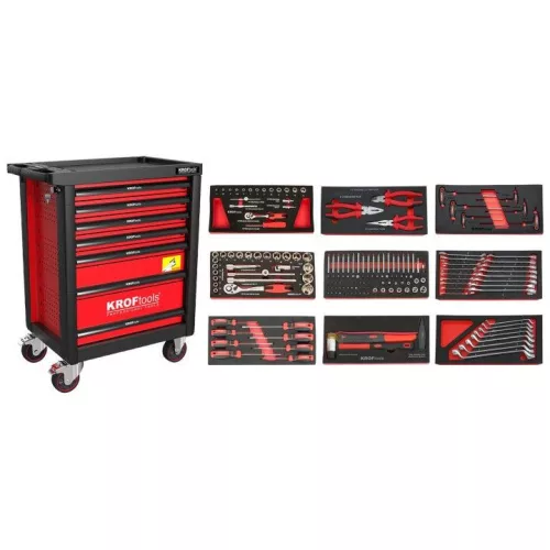 KROFtools Cărucior scule 7 sertare 173 piese, roșu (8501VER)