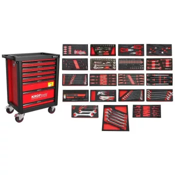   KROFtools Dulap scule (cărucior atelier) 7 sertare, 267 piese, roșu (8502VER)