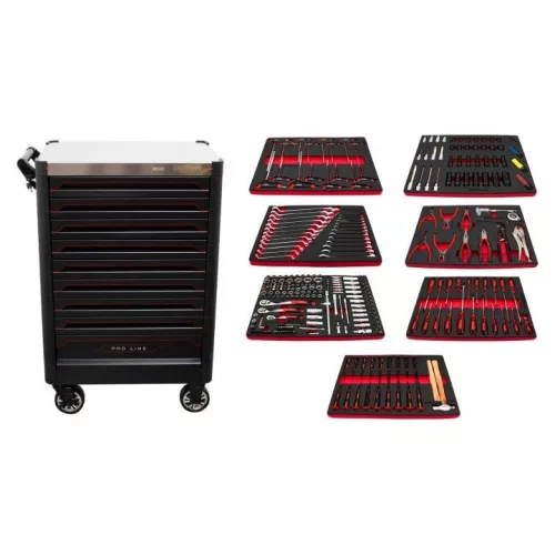 KROFtools PROLINE cărucior scule 9 sertare cu 318 piese (8637)