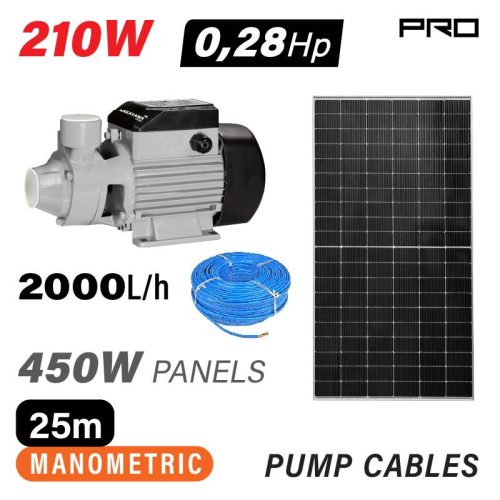 NAKAYAMA PRO Pompa de apă grădină solară 24V, 210W, 0,28CP, 2m³/h, presiune maximă 25m, ieșire 1", reglabilă (NP2200)