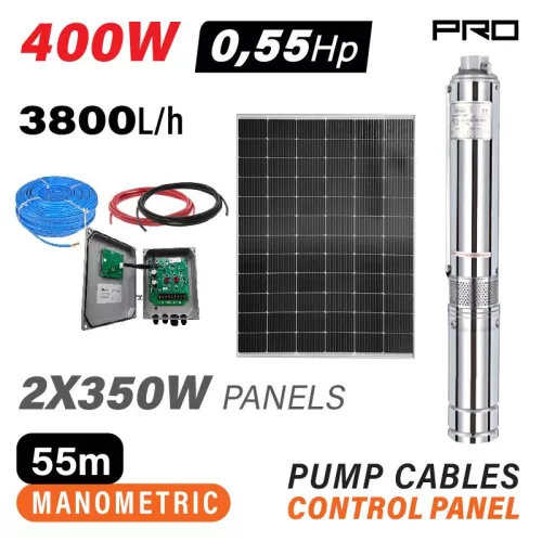 NAKAYAMA PRO Pompa de apă solară 48V, 400W, 0,55CP, 3,8m³/h, presiune maximă 55m, ieșire 1,25" (NP2220)