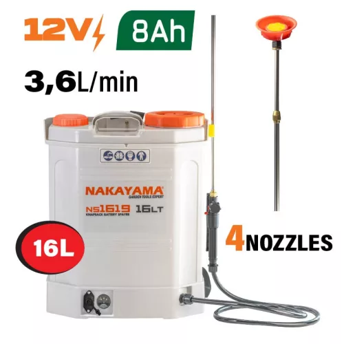 NAKAYAMA pulverizator portabil cu acumulator, lance cu cupru, 4 duze, 16 L (NS1619)