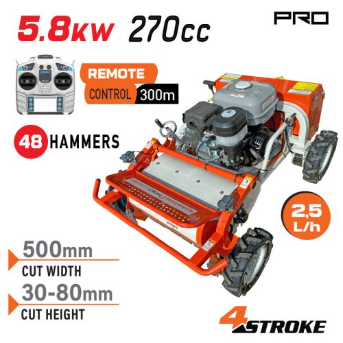 NAKAYAMA PRO Robot tuns iarba cu telecomandă, benzina, 5,8 kW, 48 ciocane, lățime tăiere 50 cm, înălțime tăiere 3-8 cm (PB9500)