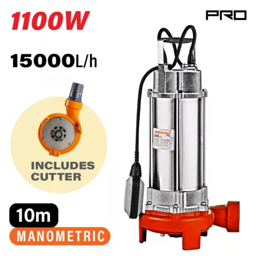 NAKAYAMA Pompa submersibilă cu cuțit pentru apă murdară 1100W, 10m, 2" (15000L/h) (SP1115)