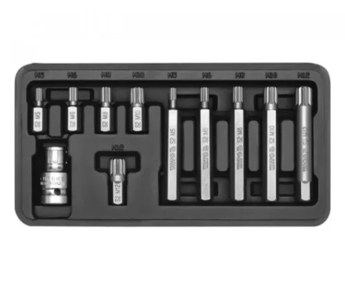 YATO Set biți SPLINE 11 piese M5–M12 L=30 mm, L=75 mm 1/2" (YT-0415)