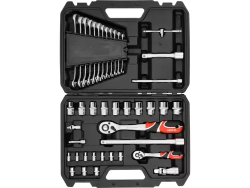 YATO Set scule cu antrenare 1/4 și 1/2", cu chei tubulare și chei combinate, 41 piese (YT-38742)
