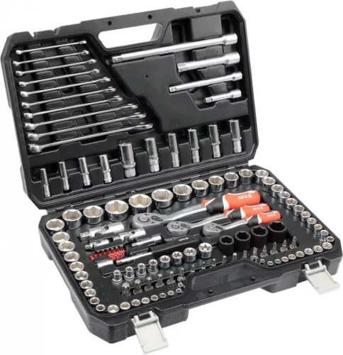 YATO Set chei tubulare 120 piese 1/2" 20–32 mm, 1/4" 4–13 mm, 3/8" 9–17 mm CrV S2 profesional (YT-38801)