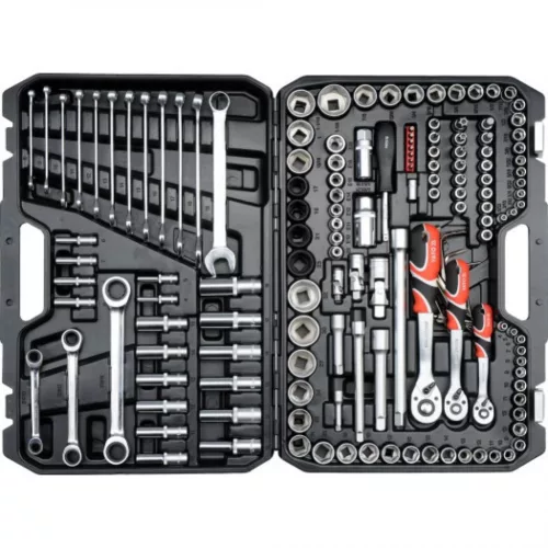 YATO Set chei tubulare 150 piese 1/2": 20–32 mm, 1/4": 4–13 mm, 3/8": 9–19 mm CrV S2 (YT-38811)