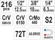 Trusa YATO 216 Piese - Trusa Profesională XXL, 1/2": 10–32 mm, 1/4": 4–14 mm, 3/8": 10–19 mm CrV (YT-38841)