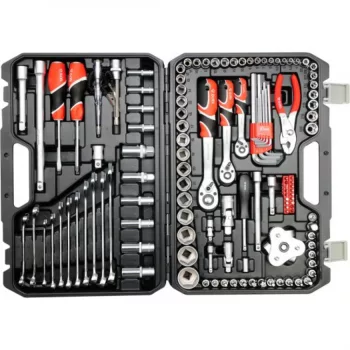   YATO Set chei tubulare pentru mecanici auto 126 piese 1/2": 20–32 mm, 1/4": 4–13 mm, 3/8": 9–19 mm CrV (YT-38875)