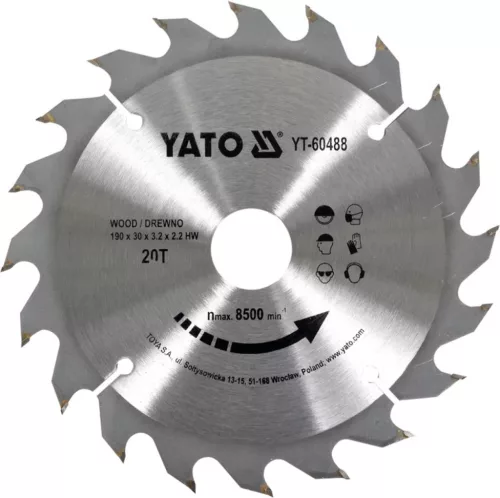 YATO Disc fierăstrău pentru lemn 190/20T/30 mm (YT-60488)