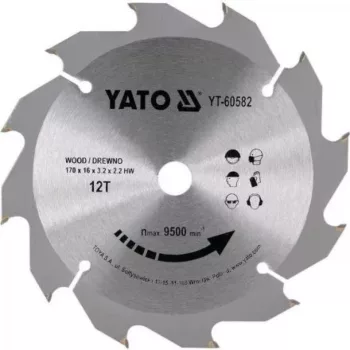   YATO Disc fierăstrău pentru lemn 170×16×2,2 mm / 12T (YT-60582)