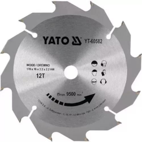 YATO Disc fierăstrău pentru lemn 170×16×2,2 mm / 12T (YT-60582)