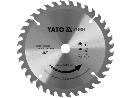 YATO Disc fierăstrău pentru lemn 165×16 mm 36T (YT-60591)