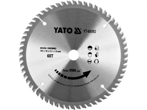 YATO Disc fierăstrău pentru lemn 165×16 mm 60T (YT-60592)