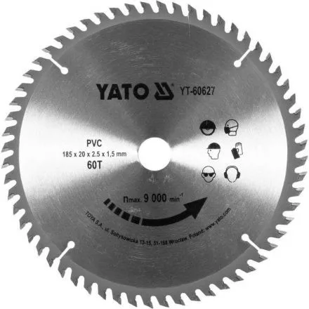 YATO Disc fierăstrău pentru PVC 185×20×1,5 mm / 60T (YT-60627)