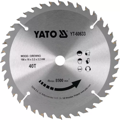 YATO Disc fierăstrău pentru lemn 190/40/16 mm (YT-60633)