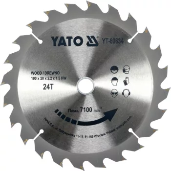   YATO Disc fierăstrău pentru lemn 190/20/24 cu carbură de wolfram (YT-60634)