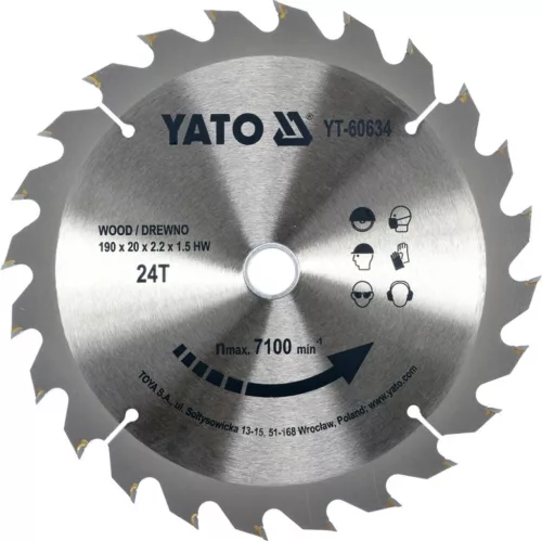 YATO Disc fierăstrău pentru lemn 190/20/24 cu carbură de wolfram (YT-60634)