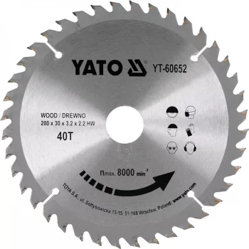 YATO Disc fierăstrău pentru lemn 200×30 mm 40T (YT-60652)