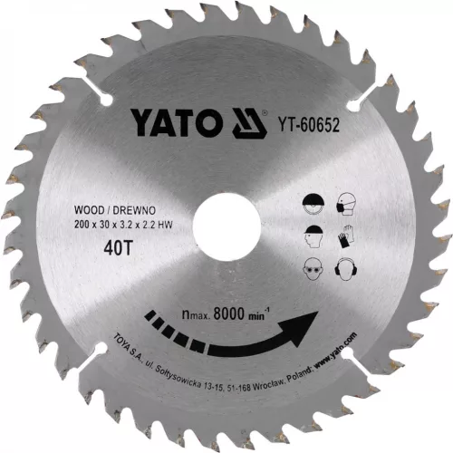 YATO Disc fierăstrău pentru lemn 200×30 mm 40T (YT-60652)