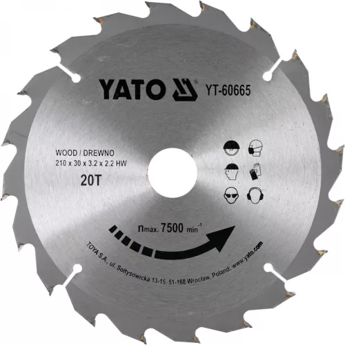 YATO Disc fierăstrău pentru lemn 210×30 mm 20T (YT-60665)