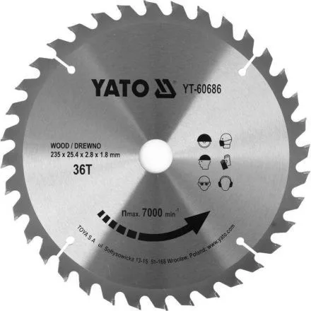 YATO Disc fierăstrău pentru lemn 235×25,4×1,8 mm / 36T (YT-60686)