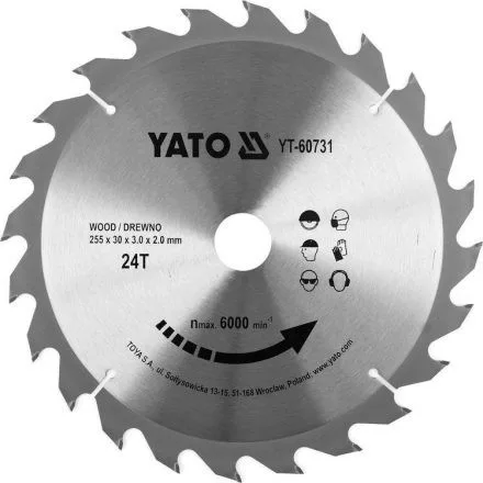 YATO Disc fierăstrău pentru lemn 255×30×2,0 mm / 24T (YT-60731)