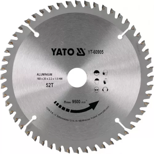 YATO Disc fierăstrău pentru aluminiu 160×52T×20 mm (YT-60905)