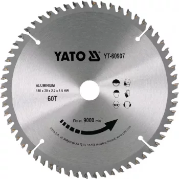   YATO Disc fierăstrău pentru aluminiu 180×60T×20 mm (YT-60907)