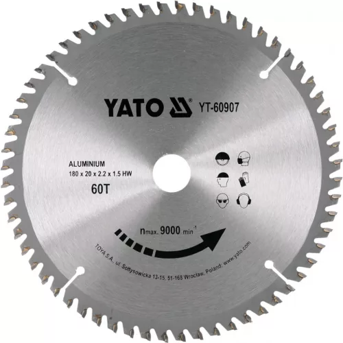 YATO Disc fierăstrău pentru aluminiu 180×60T×20 mm (YT-60907)