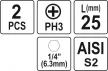 YATO Set 2 biți 25 mm 1/4 PH3 (YT-77873)