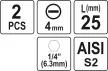 YATO Set biți 1/4" 25 mm, 4 mm, 2 buc. (YT-77891)