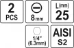 YATO Set biți 1/4" 25 mm, 8 mm, 2 buc. (YT-77894)