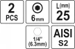 YATO Biți imbus H6 25 mm 1/4", 2 buc. (YT-77923)