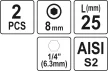 YATO Set biți imbus 25 mm 1/4 H8, 2 buc. (YT-77924)