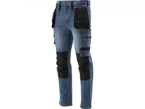 YATO Pantaloni jeans de protecție mărimea S cu 17 buzunare albastru închis (YT-79050)