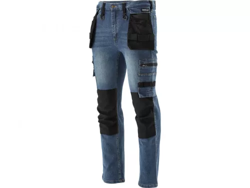 YATO Pantaloni jeans de protecție mărimea XXL cu 17 buzunare albastru închis (YT-79055)